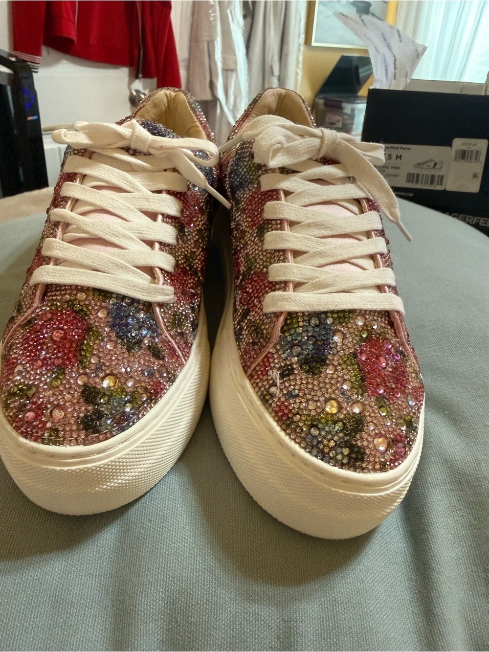 Betsey Johnson Pink Multicolor Crystal Embellished Bag Sneakers - Picture 6 of 13